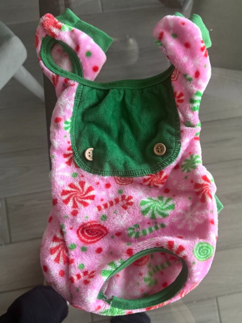 Cute Pink & Green Candy Print Fleece Dog Pajamas / Jumpsuit - Size M
